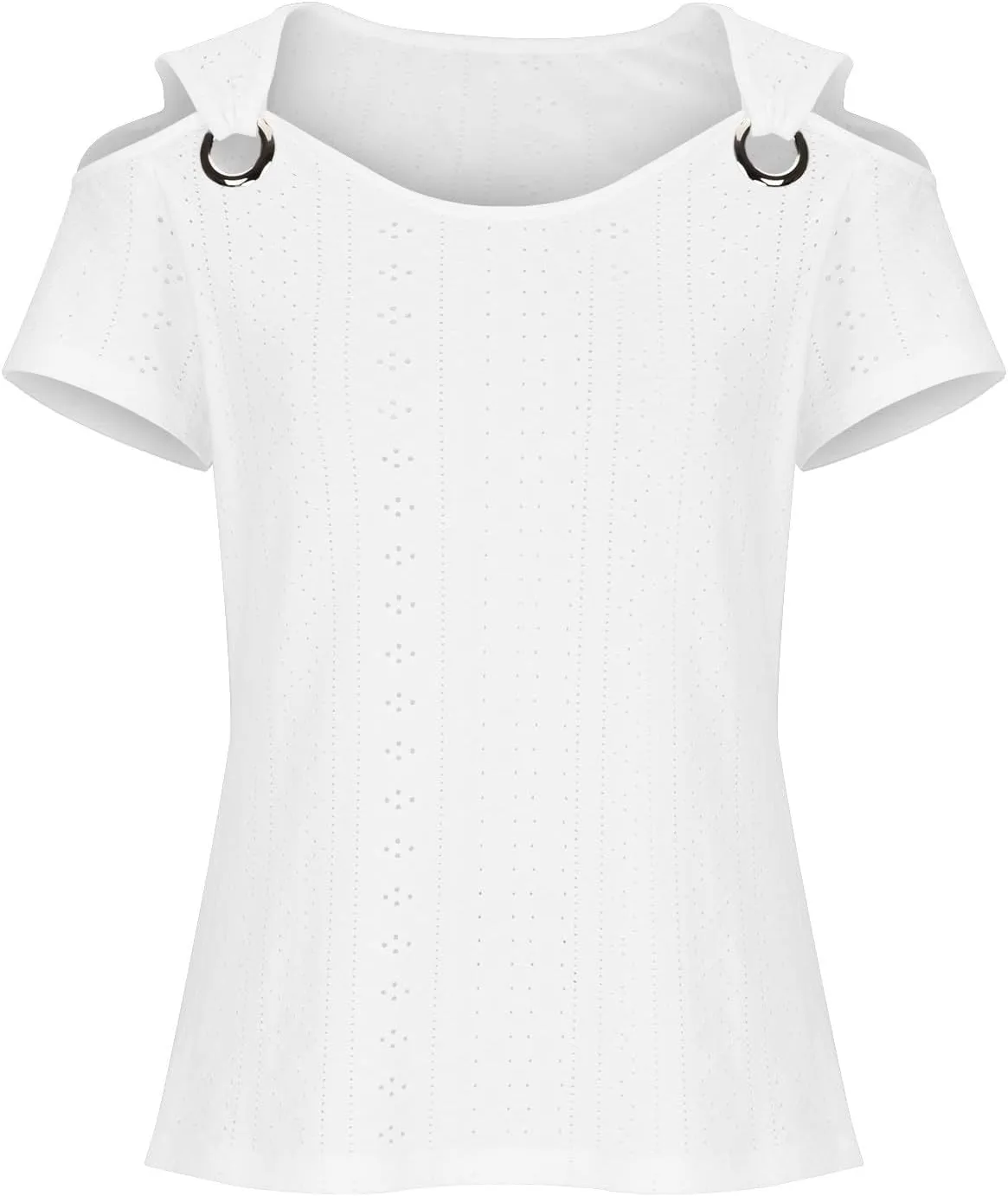 Summer Shirts for Women 2025 Casual Cold Shoulder Short Sleeve Eyelet Tops Loose v Neck Tunic Blouses Trendy