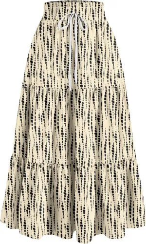 Summer Skirts for Women 2025 Vacation Boho Floral Tiered Skirt Drawstring High Waisted Flowy Ruffle A Line Skirt