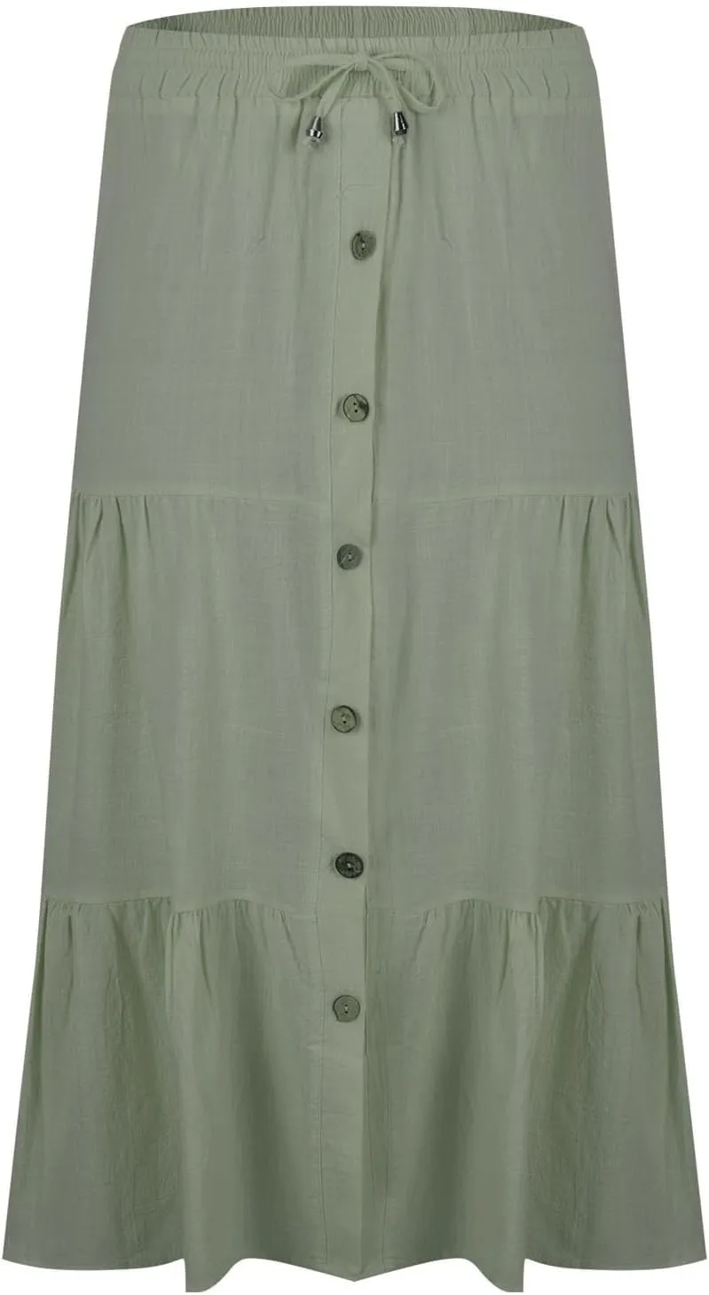 Summer Skirts for Women 2025 Vacation Skirts Elastic Waist Ruffle Skirts Casual Front Button Midi Skirt Pleated Skirt