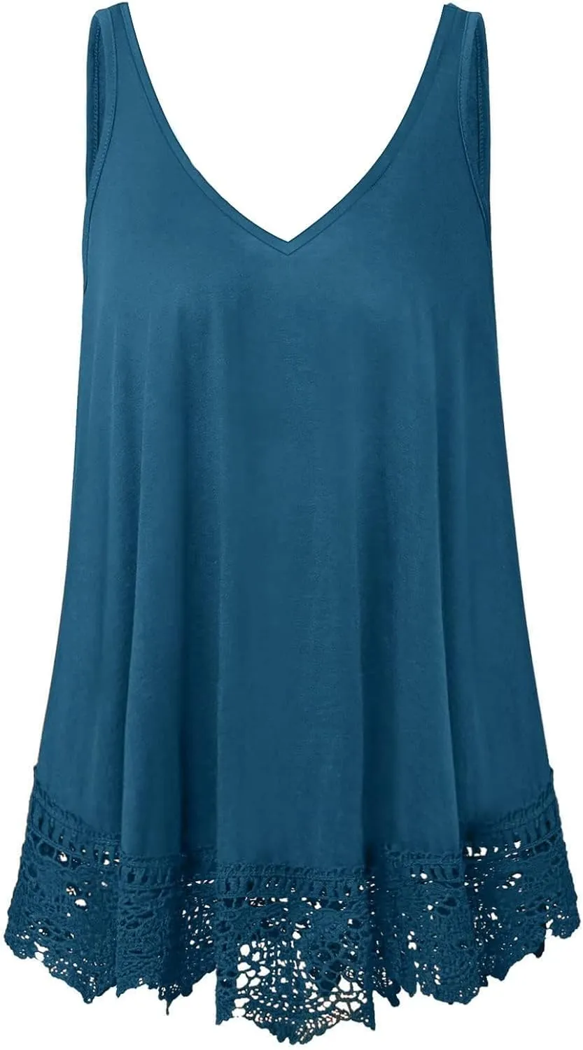 Summer Tank Tops for Women Plus Size Sleeveless V Neck Loose Fit Casual Flowy Tunic Shirt Blouse