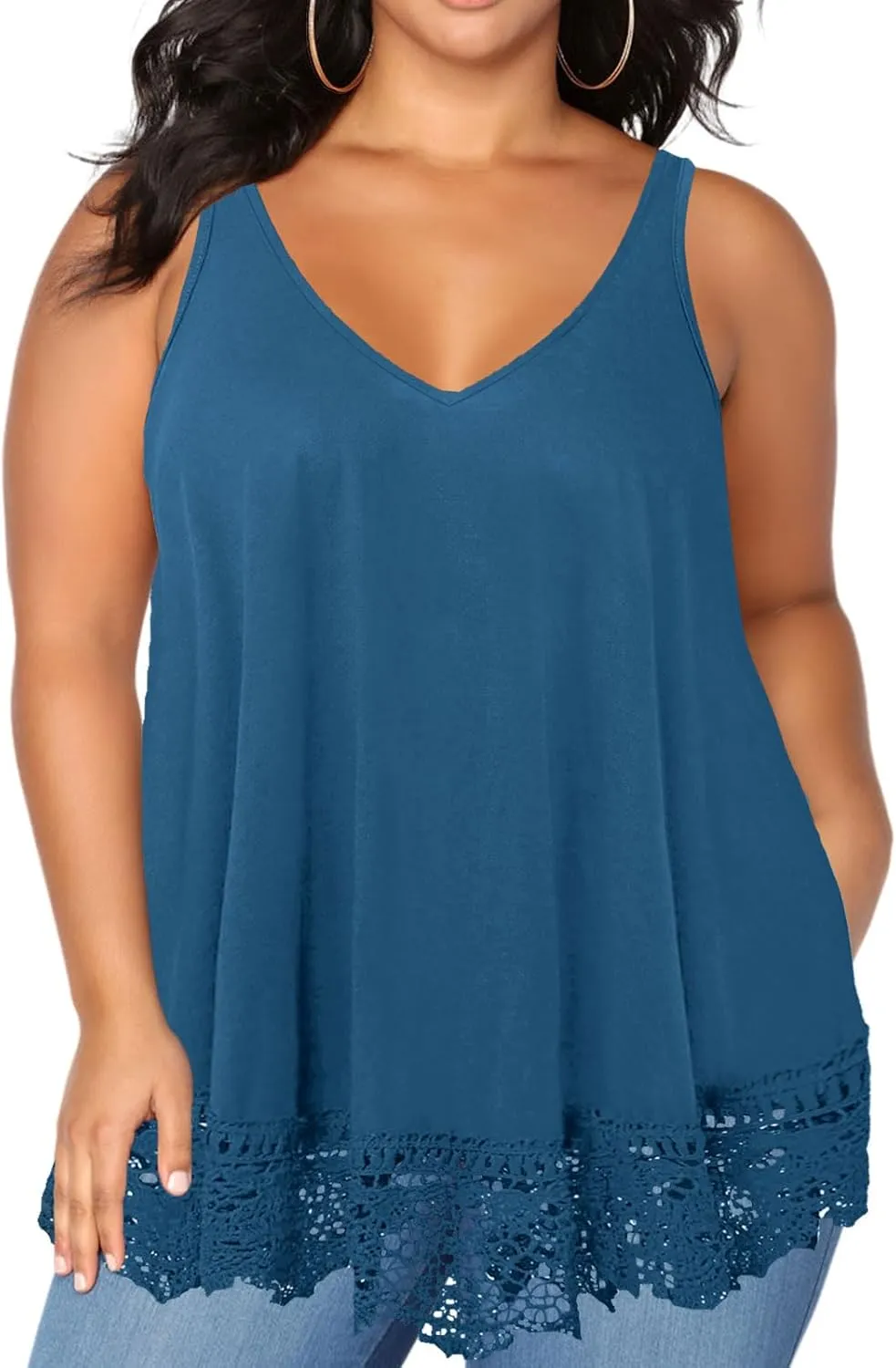 Summer Tank Tops for Women Plus Size Sleeveless V Neck Loose Fit Casual Flowy Tunic Shirt Blouse