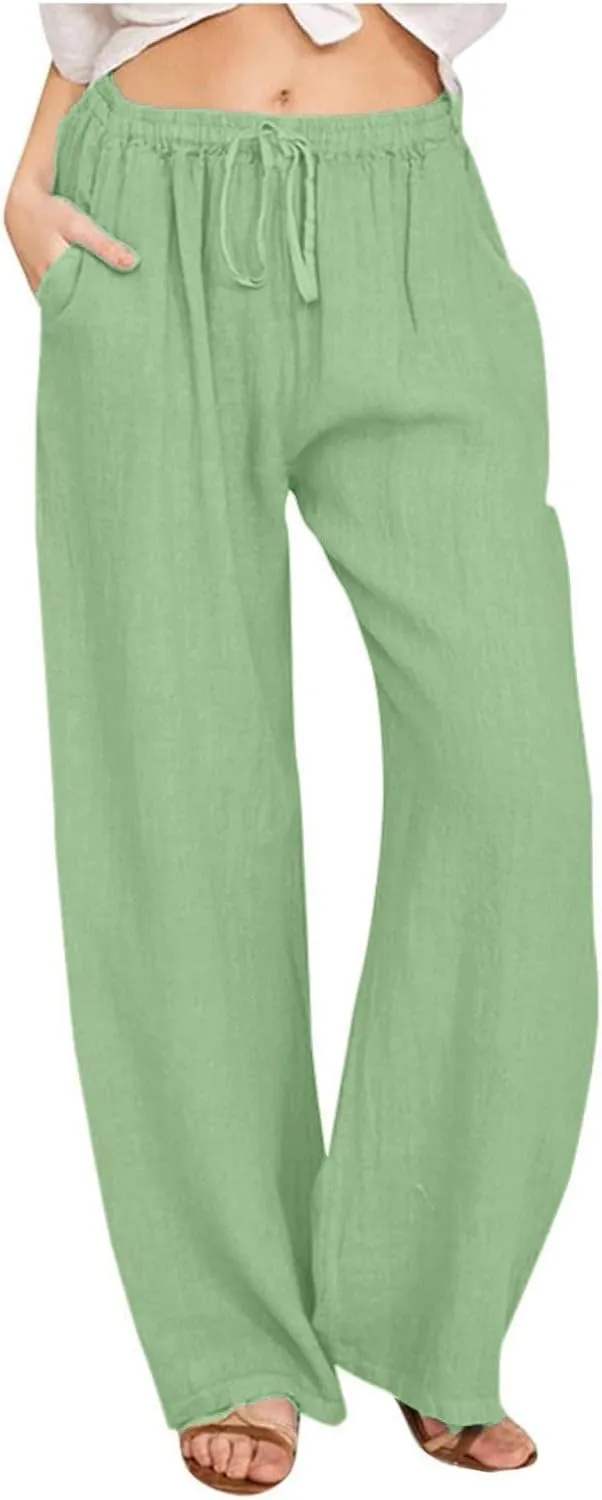 Sweatpants Women,Pants Petite, High Rise Baggy Wide Leg Golf Cotton Linen Trousers with Pockets