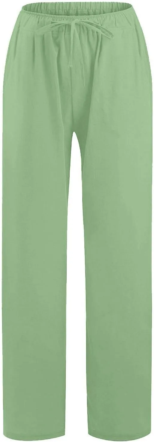 Sweatpants Women,Pants Petite, High Rise Baggy Wide Leg Golf Cotton Linen Trousers with Pockets