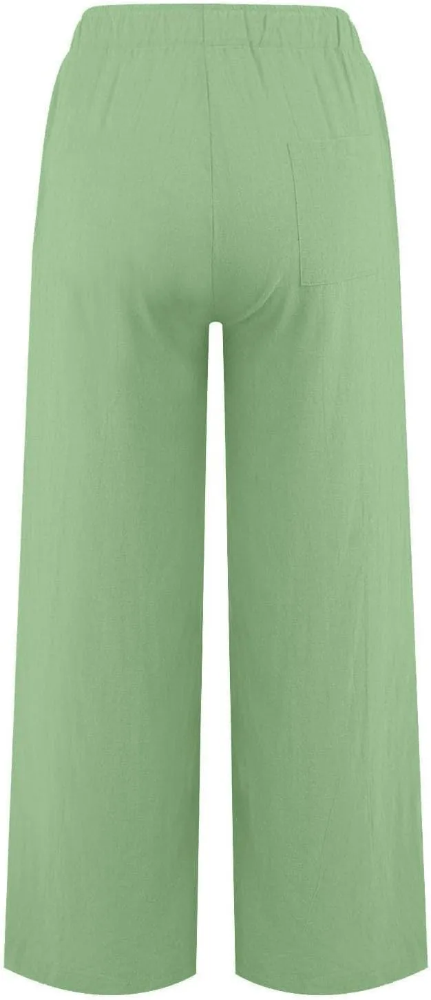 Sweatpants Women,Pants Petite, High Rise Baggy Wide Leg Golf Cotton Linen Trousers with Pockets