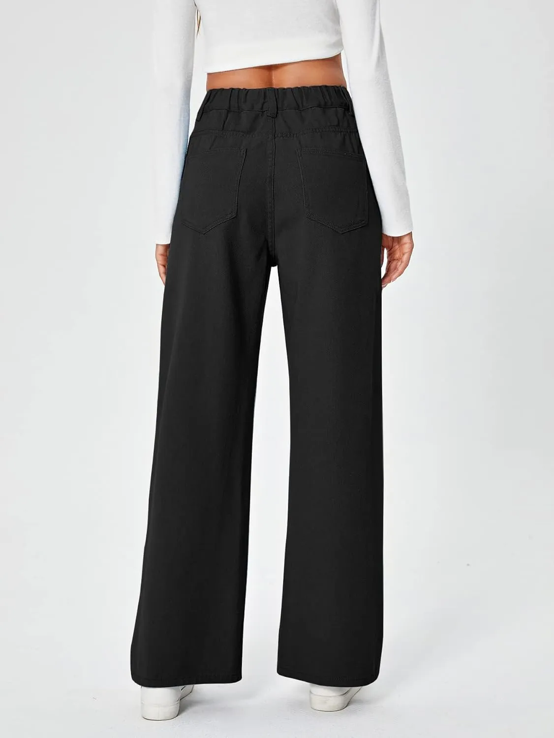 SweatyRocks Women's Casual Loose High Waist Solid Straight Wide Leg Jeans