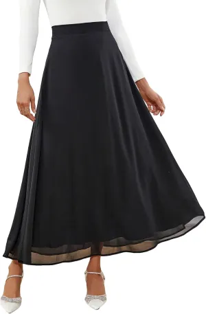 SweatyRocks Women's Chiffon High Waisted Flowy Long Skirts Casual Solid A line Maxi Skirt