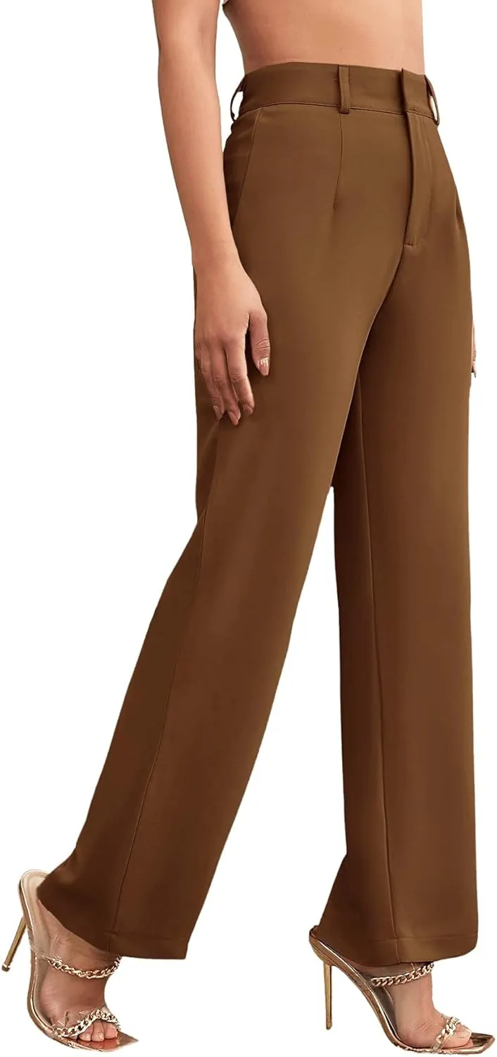 SweatyRocks Women's Elegant High Waist Solid Long Pants Office Trousers