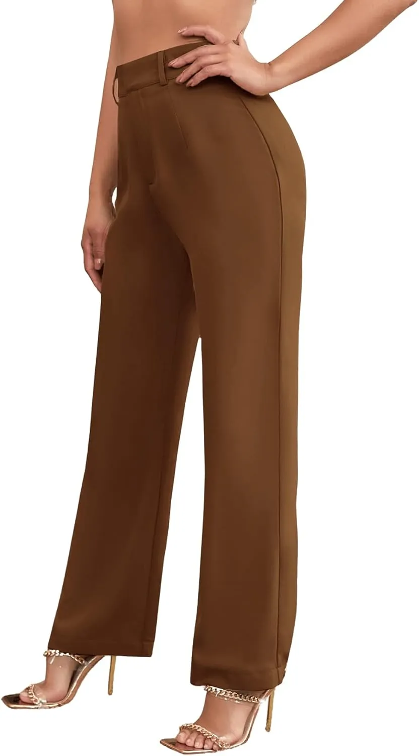 SweatyRocks Women's Elegant High Waist Solid Long Pants Office Trousers