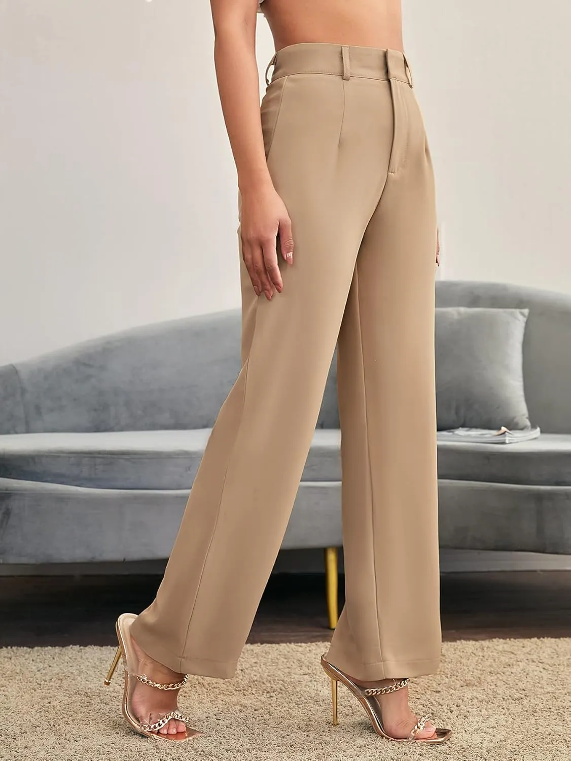 SweatyRocks Women's Elegant High Waist Solid Long Pants Office Trousers