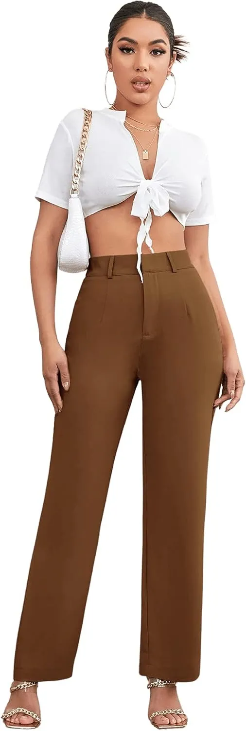 SweatyRocks Women's Elegant High Waist Solid Long Pants Office Trousers