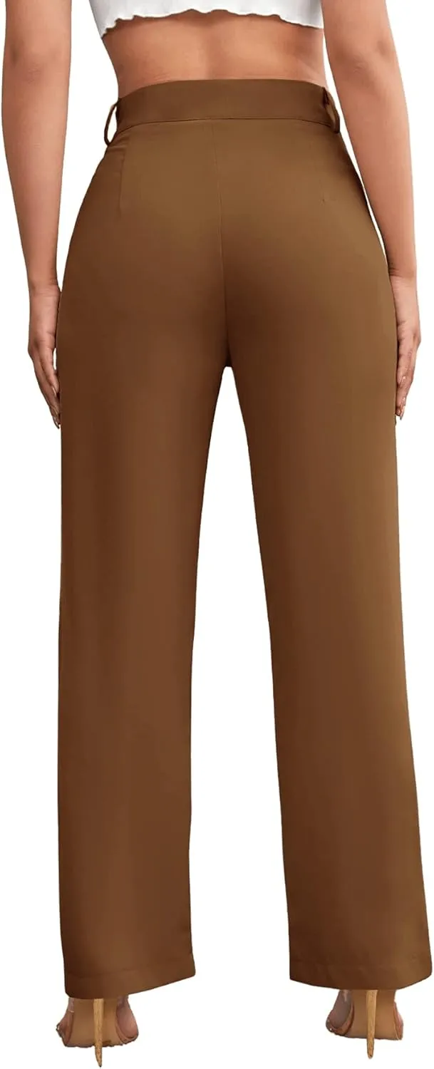 SweatyRocks Women's Elegant High Waist Solid Long Pants Office Trousers