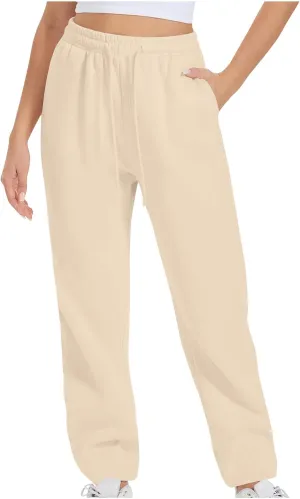 TARIENDY Women's High Waist Pants Casual Solid Color Sports Trousers Elastic-Lace-Up Sweatpants Comfy Long Pant with Pocket