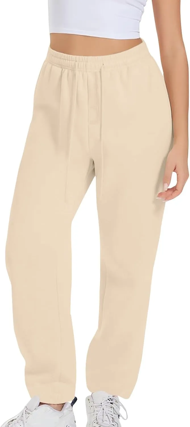 TARIENDY Women's High Waist Pants Casual Solid Color Sports Trousers Elastic-Lace-Up Sweatpants Comfy Long Pant with Pocket