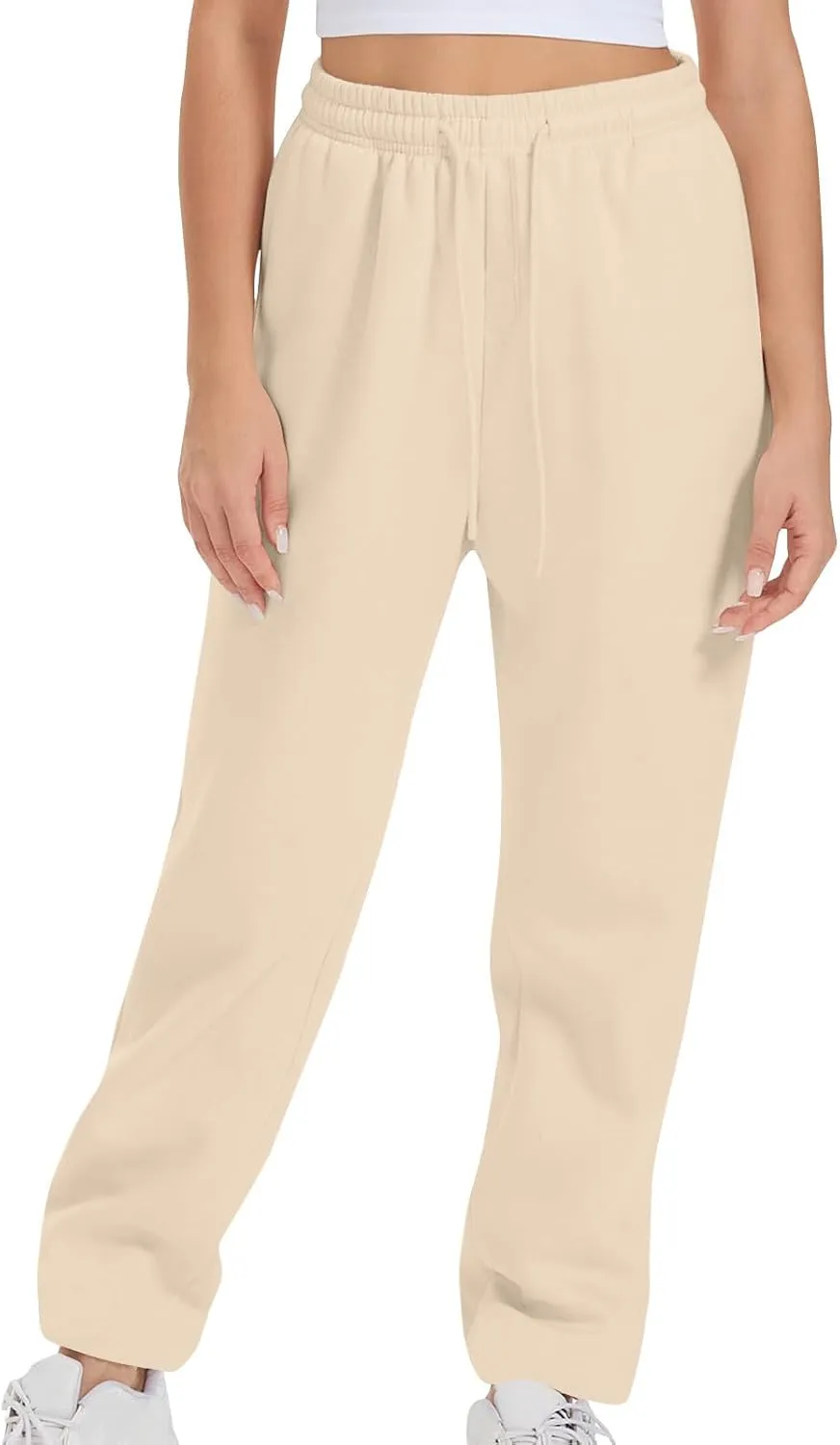TARIENDY Women's High Waist Pants Casual Solid Color Sports Trousers Elastic-Lace-Up Sweatpants Comfy Long Pant with Pocket