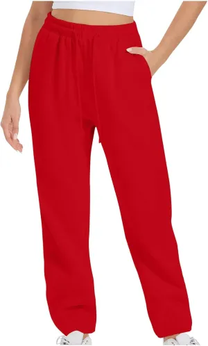 TARIENDY Women's High Waist Pants Casual Solid Color Sports Trousers Elastic-Lace-Up Sweatpants Comfy Long Pant with Pocket
