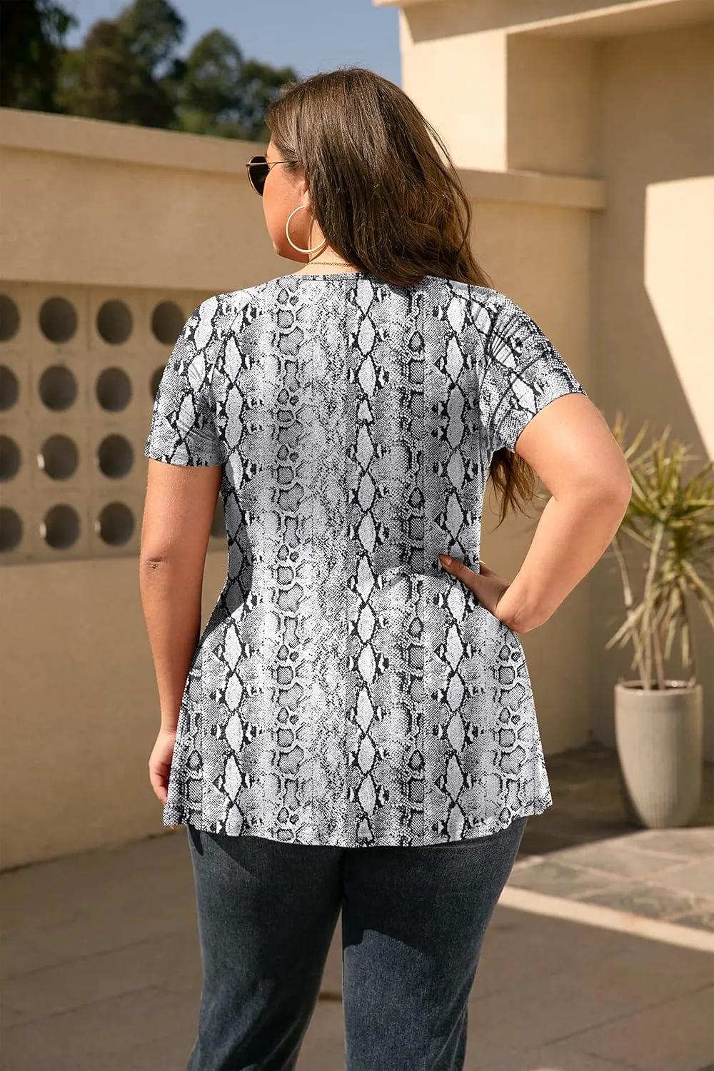 TIANZHU Women's Plus Size Dressy Tops Wrap Shirt Short Sleeve Tunic Top V Neck Low Cut Cute Blouse