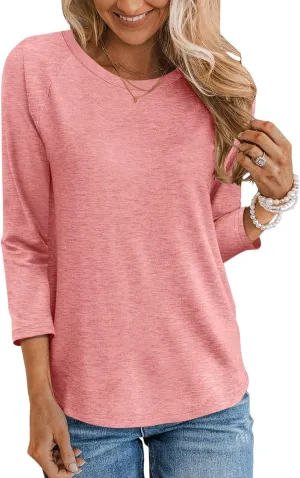 TICTICMIMI Women's Crewneck 3/4 Sleeve Tops Casual T Shirts Basic Summer Tees Loose Fit Pullover Tunic Blouse