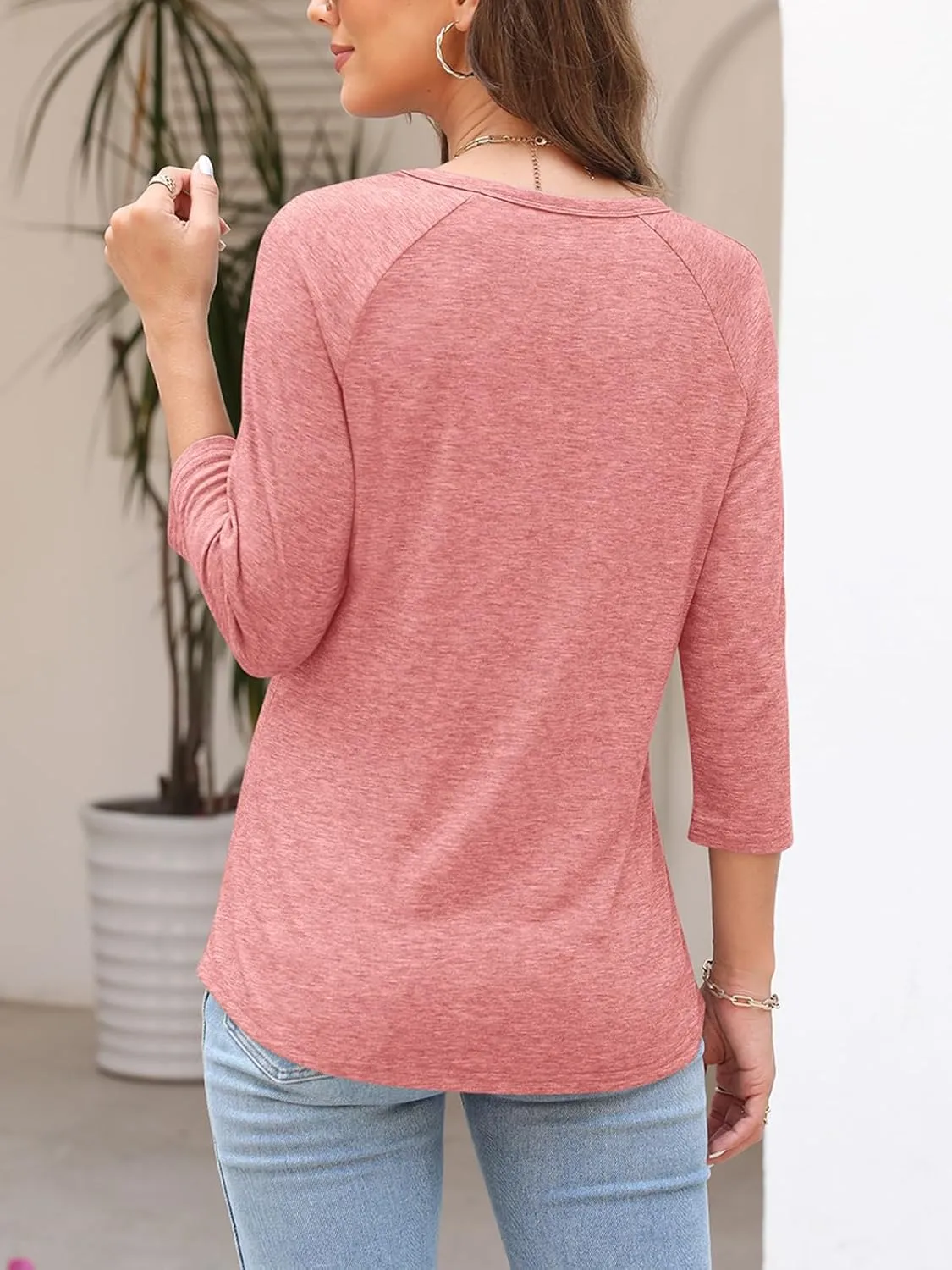 TICTICMIMI Women's Crewneck 3/4 Sleeve Tops Casual T Shirts Basic Summer Tees Loose Fit Pullover Tunic Blouse