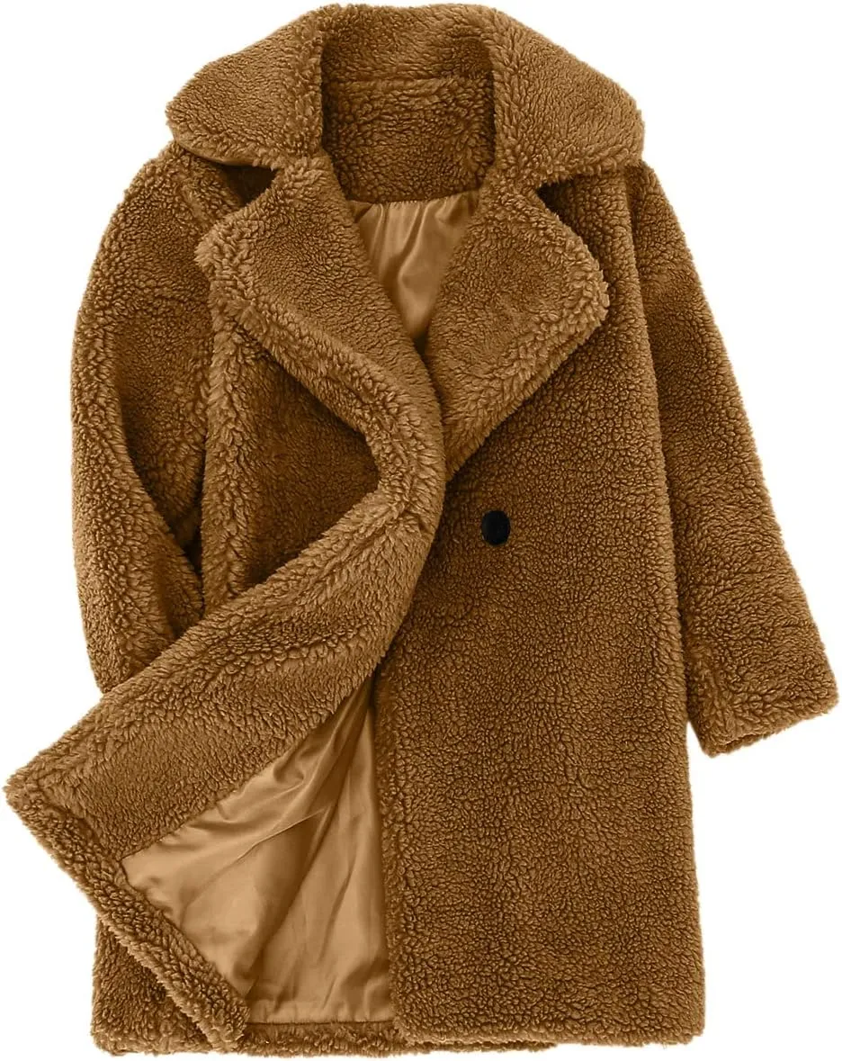 Toddler Baby Girls Faux Fur Jacket Coat Teddy Fleece Fuzzy Trench Coat Long Winter Coats Fluffy Snow Kids Jacket