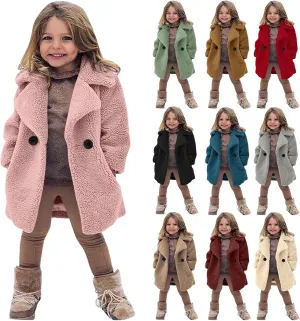Toddler Baby Girls Faux Fur Jacket Coat Teddy Fleece Fuzzy Trench Coat Long Winter Coats Fluffy Snow Kids Jacket