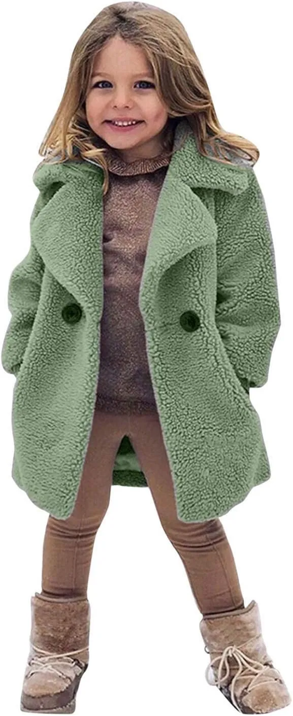 Toddler Baby Girls Faux Fur Jacket Coat Teddy Fleece Fuzzy Trench Coat Long Winter Coats Fluffy Snow Kids Jacket