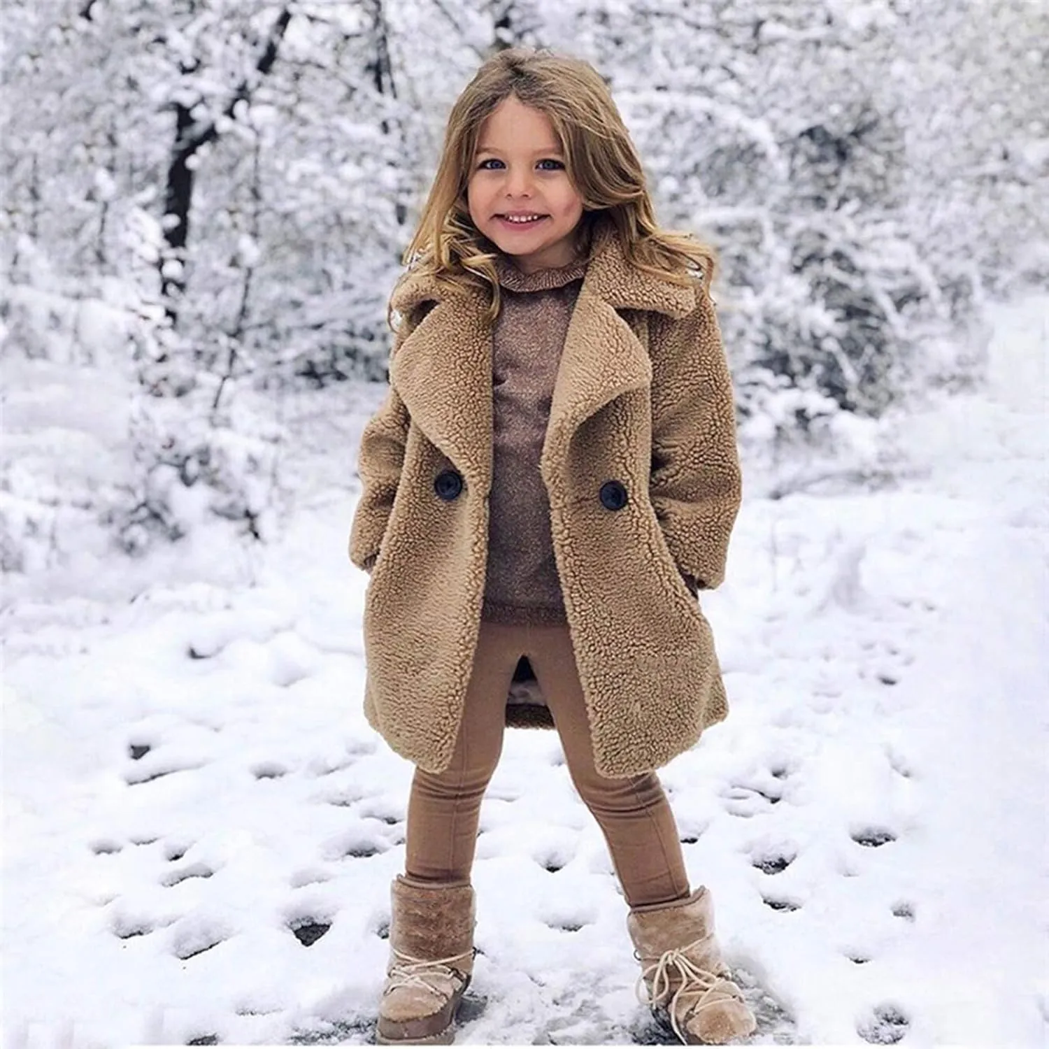 Toddler Baby Girls Faux Fur Jacket Coat Teddy Fleece Fuzzy Trench Coat Long Winter Coats Fluffy Snow Kids Jacket