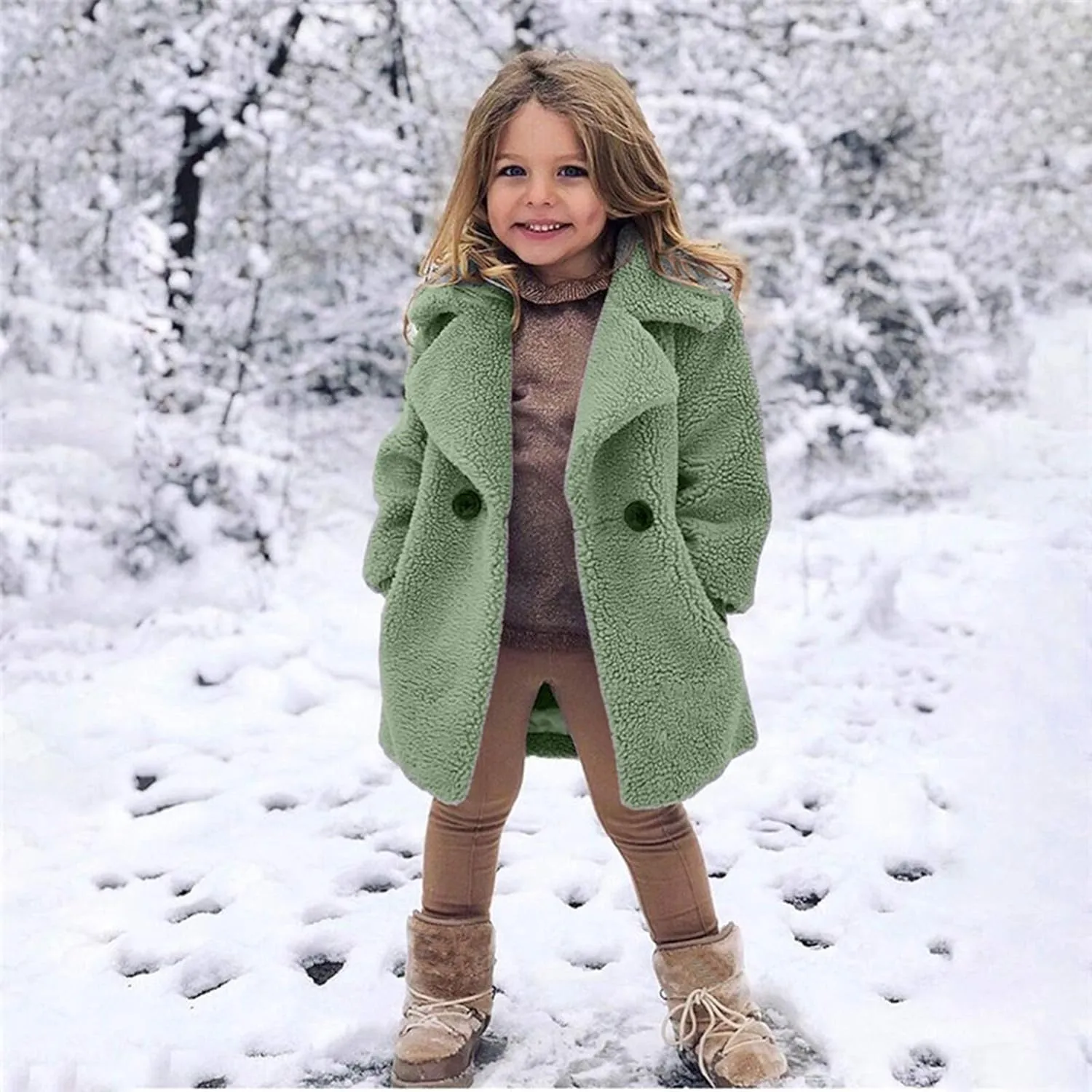 Toddler Baby Girls Faux Fur Jacket Coat Teddy Fleece Fuzzy Trench Coat Long Winter Coats Fluffy Snow Kids Jacket