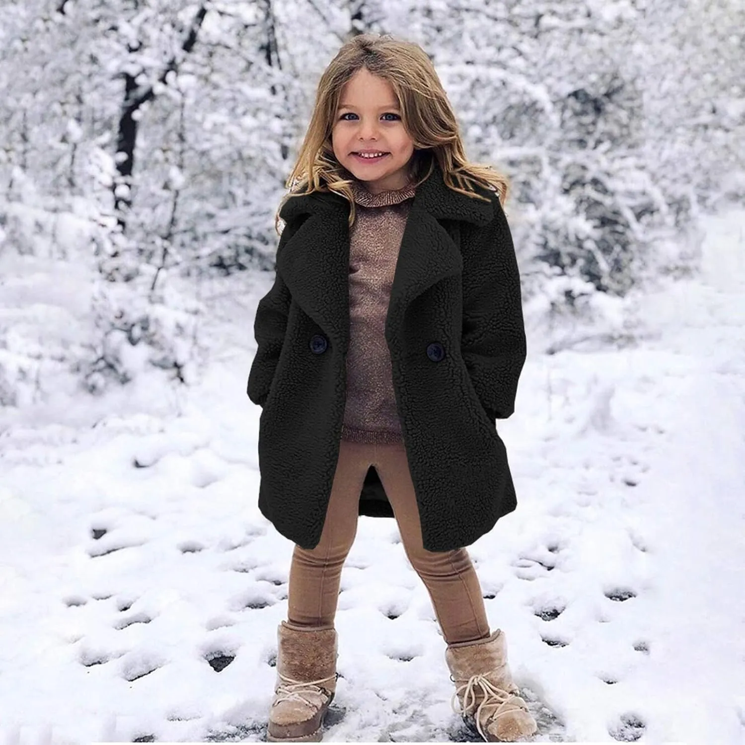 Toddler Baby Girls Faux Fur Jacket Coat Teddy Fleece Fuzzy Trench Coat Long Winter Coats Fluffy Snow Kids Jacket