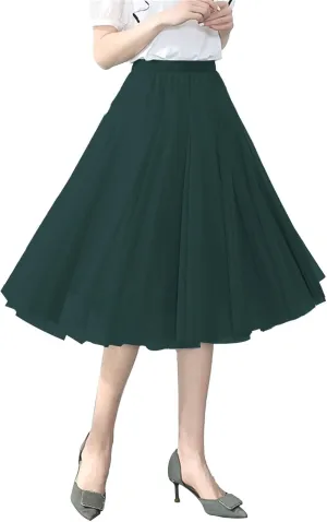Tulle Skirts for Women Long Flowy Midi Length Elastic High Waist Pleated Mesh Skirt A-Line Party Tulle Dress Womens Skirt