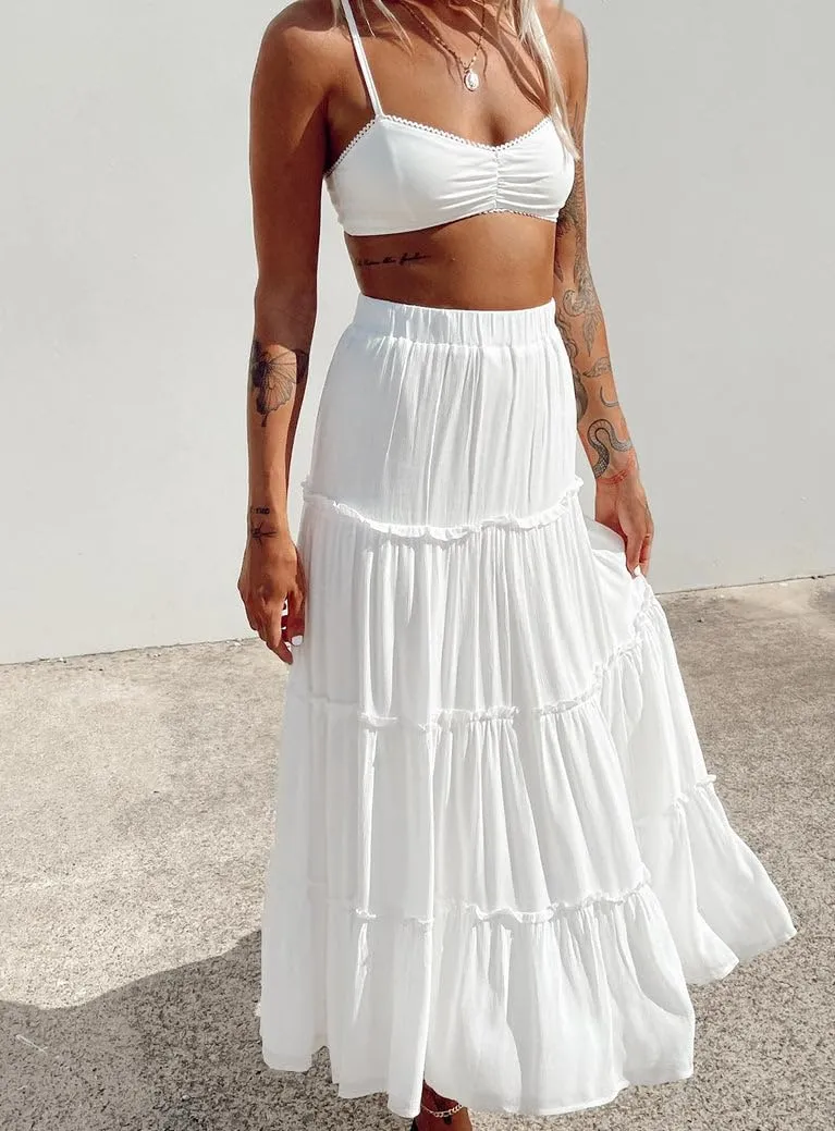 UAURORAO Women Boho Long Skirt Tiered Ruffle Flowy Maxi Skirt Elastic Waist Pleated A Line Midi Skirt Beach Vacation