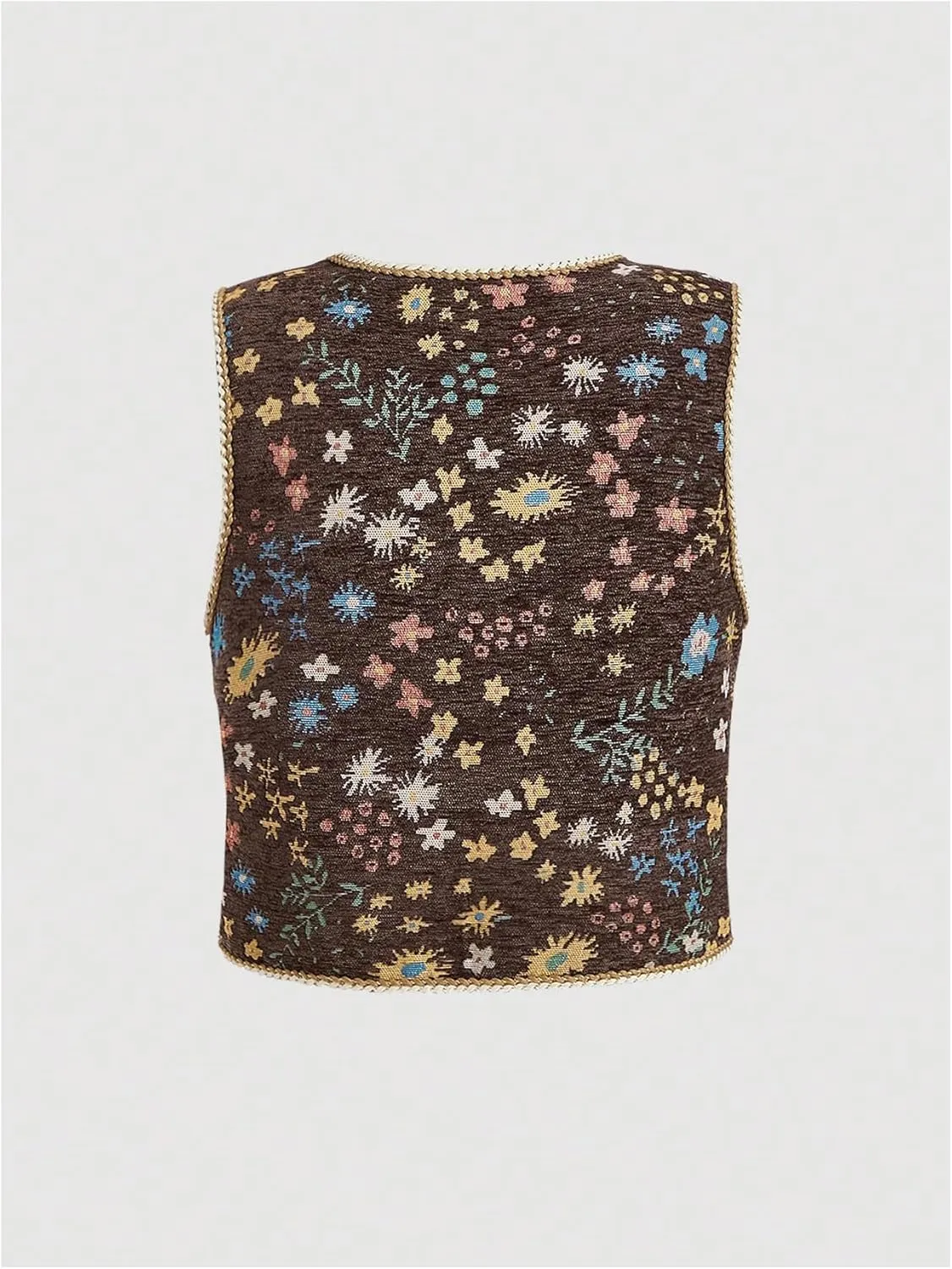 Verdusa Women's Plus Size Tie Front Sleeveless V Neck Floral Print Boho Vest Tank Top