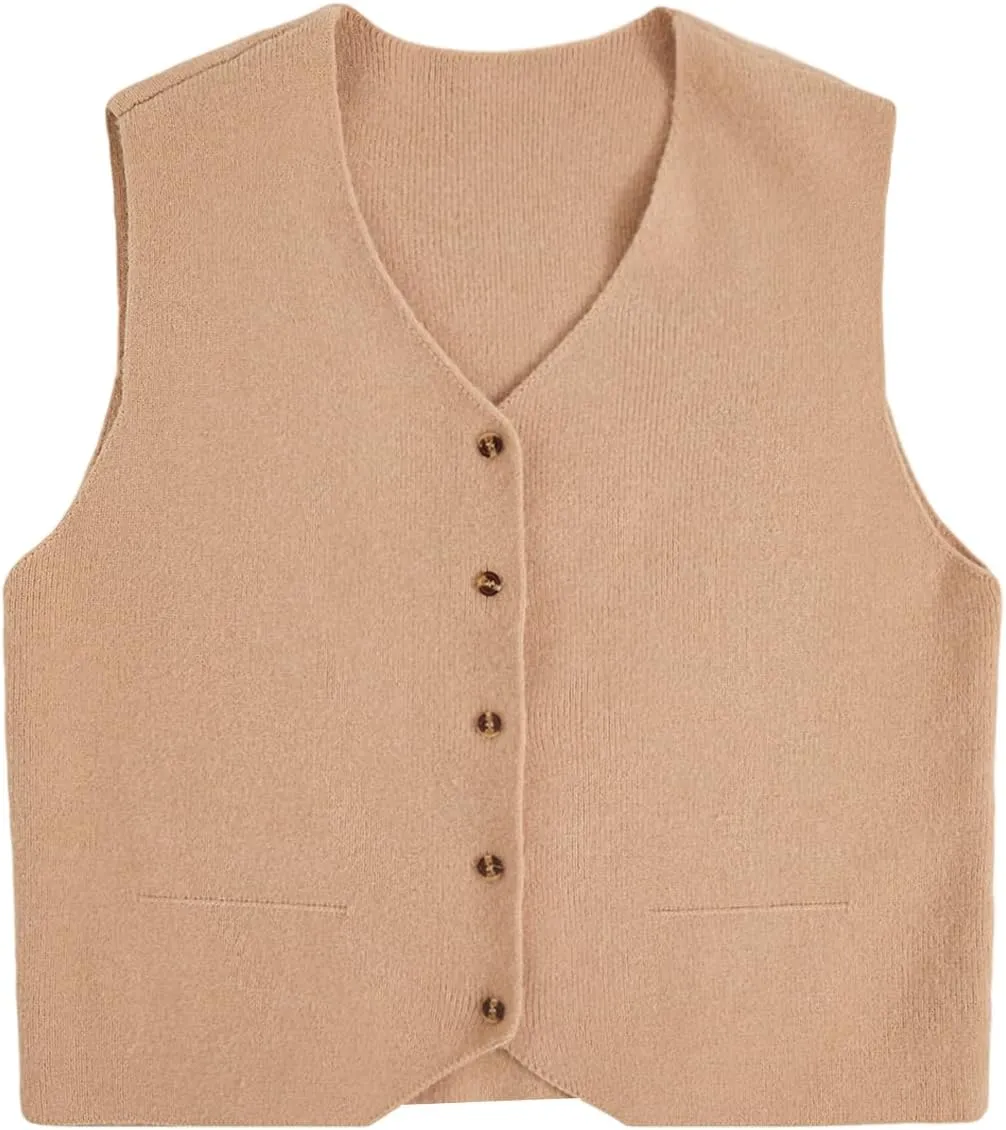 Verdusa Women's Sleeveless Button Front Old Money Knit Sweater Vest
