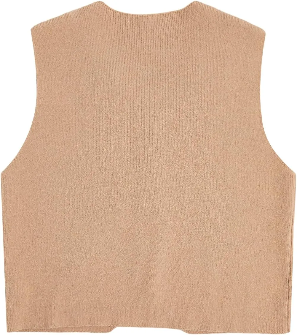 Verdusa Women's Sleeveless Button Front Old Money Knit Sweater Vest