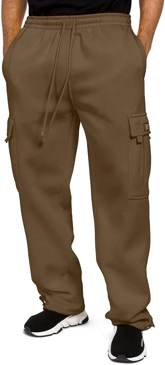 Vickyleb Cargo Pants for Men Black, Men's Fleece Running Sweatpants Athletic Warm Slim Fit Baggy Stretch Pant