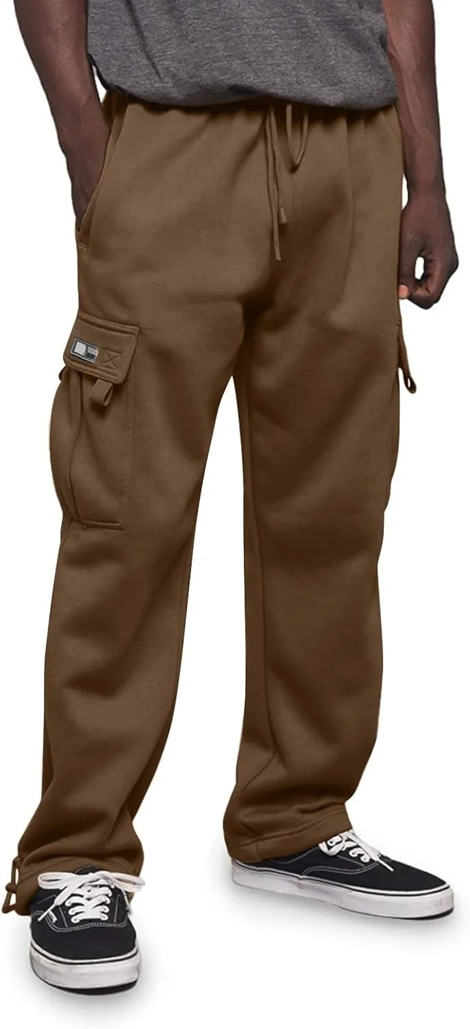 Vickyleb Cargo Pants for Men Black, Men's Fleece Running Sweatpants Athletic Warm Slim Fit Baggy Stretch Pant