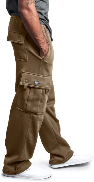 Vickyleb Cargo Pants for Men Black, Men's Fleece Running Sweatpants Athletic Warm Slim Fit Baggy Stretch Pant
