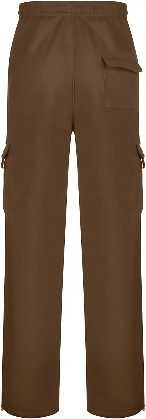 Vickyleb Cargo Pants for Men Black, Men's Fleece Running Sweatpants Athletic Warm Slim Fit Baggy Stretch Pant