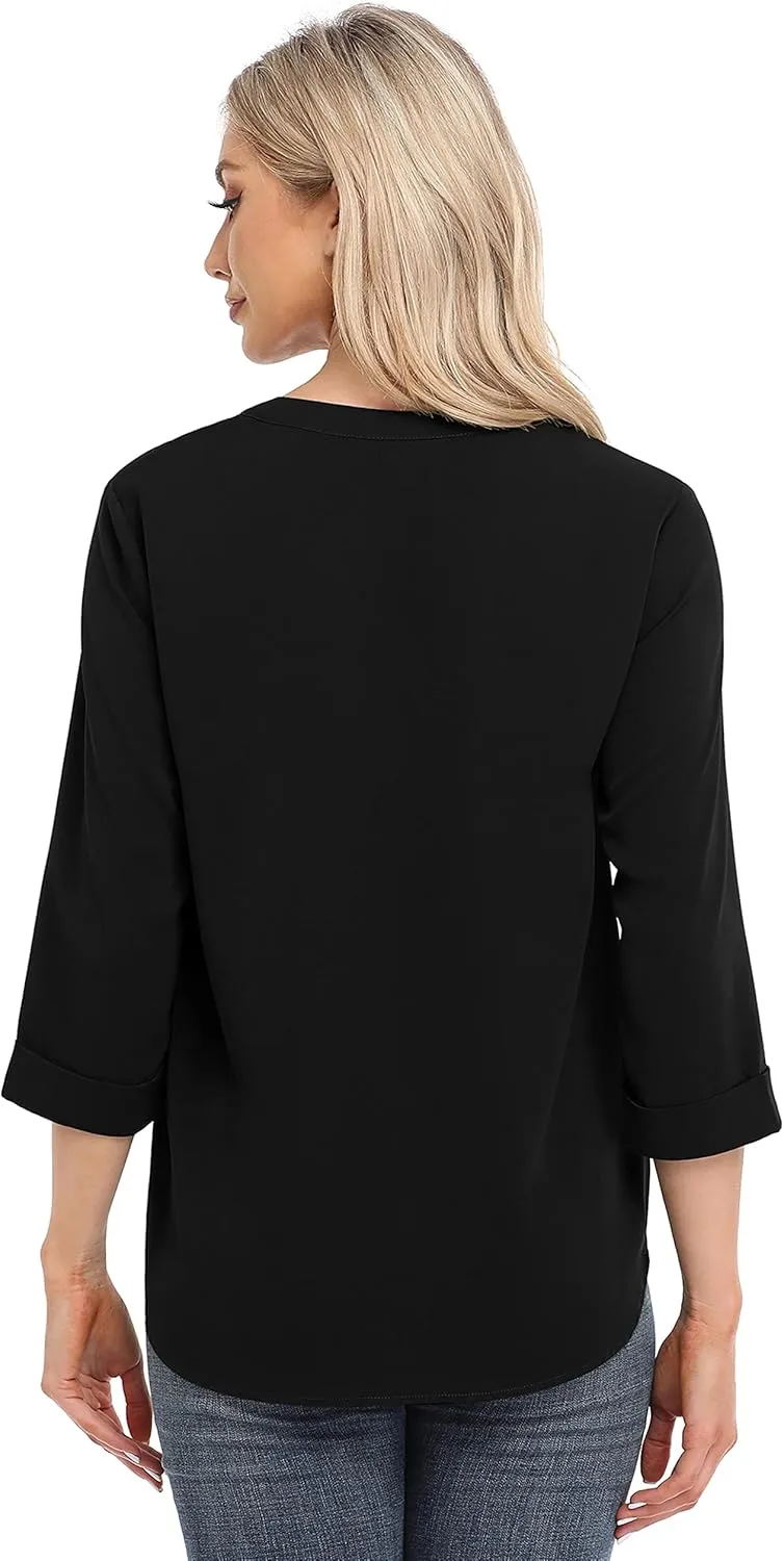 VIISHOW Womens Tops Casual Chiffon Blouses Tops 3/4 Sleeve V Neck Tunic Top Loose Shirt