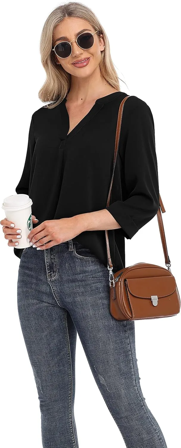 VIISHOW Womens Tops Casual Chiffon Blouses Tops 3/4 Sleeve V Neck Tunic Top Loose Shirt