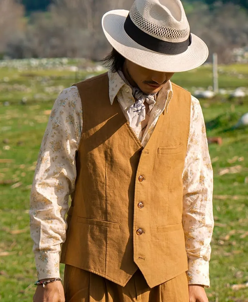 Vintage Men's Linen Lightweight Vest Casual Cotton Linen Blend Classic Design Groomsmen Waistcoat Summer