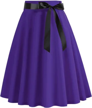 Vintage Pleated Skirt for Womens Solid Color High Waist Midi Skirt Fashion Elegant Swing A-Line Skirt with Belts