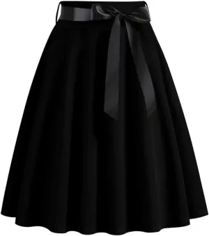 Vintage Skirts for Women Elastic High Waist Stretch Swing Party Skirt Pleated A Line Flared Midi Dress