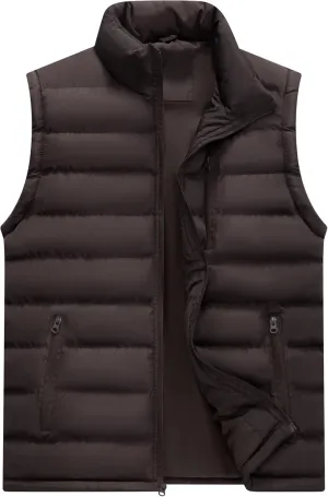VtuAOL Men's Puffer Vest Outdoor Hooded Padded Vest Softshell Outerwear Vest for Travel Hiking