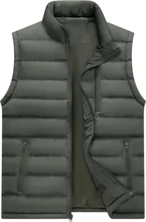 VtuAOL Men's Puffer Vest Outdoor Hooded Padded Vest Softshell Outerwear Vest for Travel Hiking