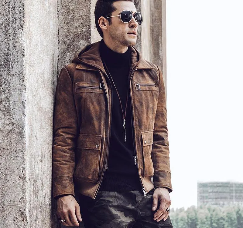 West Louis Retro Autumn Winter Genuine Leather Jacket