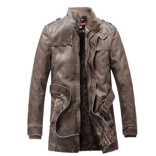 West Louis Winter PU Moto Long Leather Jacket