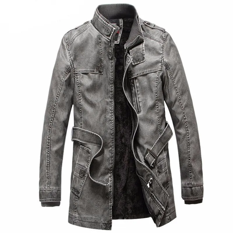 West Louis Winter PU Moto Long Leather Jacket