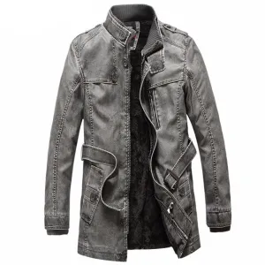 West Louis Winter PU Moto Long Leather Jacket