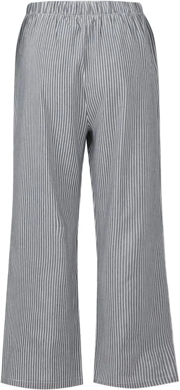 White Linen Pants Women Plus Size Women's Casual Cotton Linen Baggy Pants with Elastic Waist Relax Fit Lantern Trouser