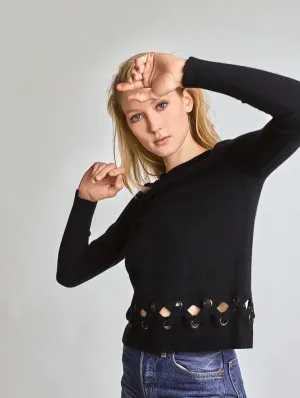 White   Warren - Laced Scallop Hem Crewneck Black